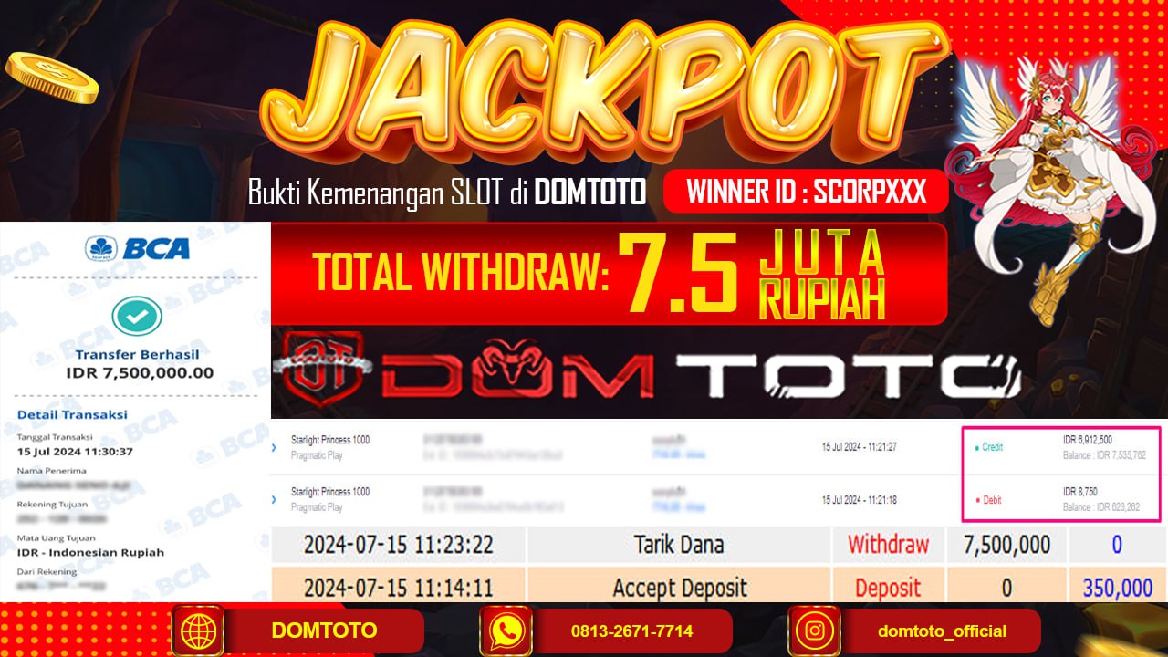 JACKPOT SLOT STARLIGHT PRINCESS  1000 15 JULI 2024
